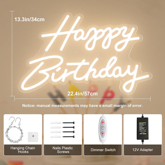 LED Neon Sign “Happy Birthday” – Warm White (Rental)