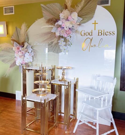 Gold Geometric Pedestal Stands – Set of 3 (Square Top) | Rental (Best Value) rental in Ottawa