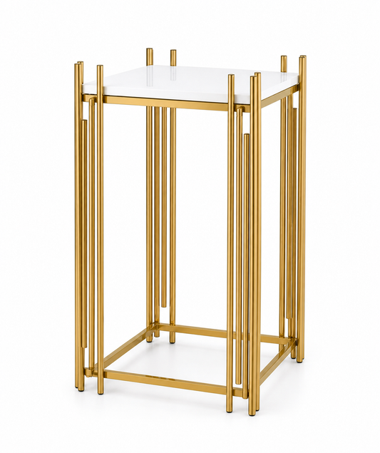 Gold Geometric Pedestal Stand – Small (Square Top) | Rental rental in Ottawa