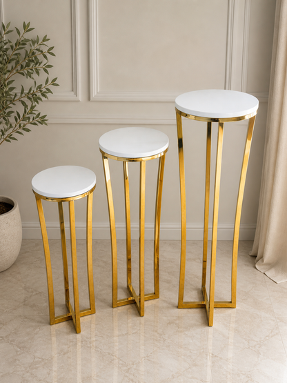 Gold Luxe Pedestal Stands – Set of 3 (Round Top) | Rental (Best Value) rental in Ottawa