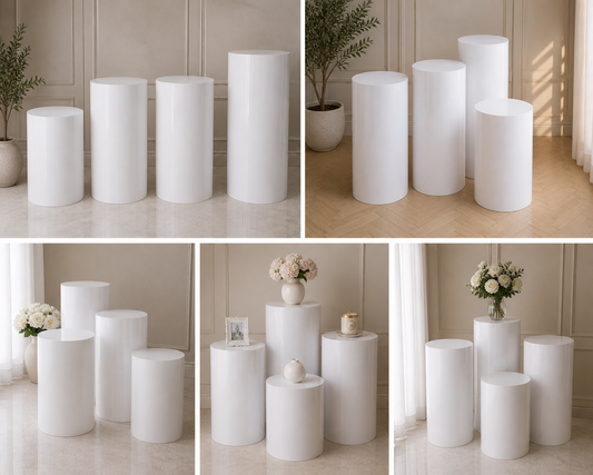 Metal Cylinder Display Stands – White (Set of 4) | Rental (Best Value) rental in Ottawa