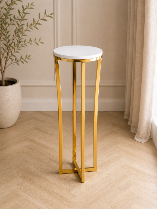 Gold Luxe Pedestal Stand – Medium (Round Top) | Rental rental in Ottawa
