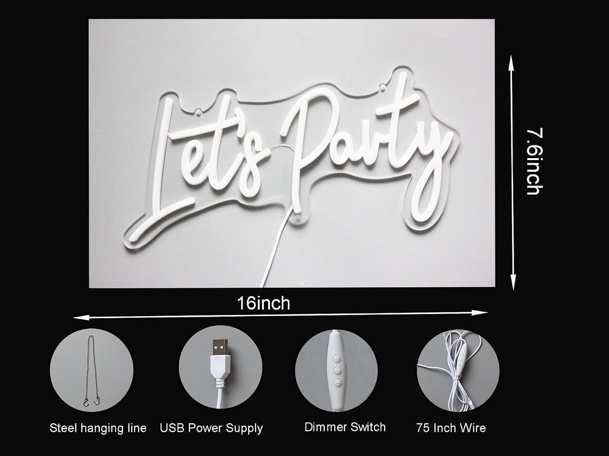 LED Neon Sign “Let’s Party” – White (Rental)