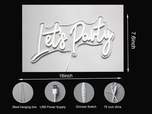LED Neon Sign “Let’s Party” – White (Rental)