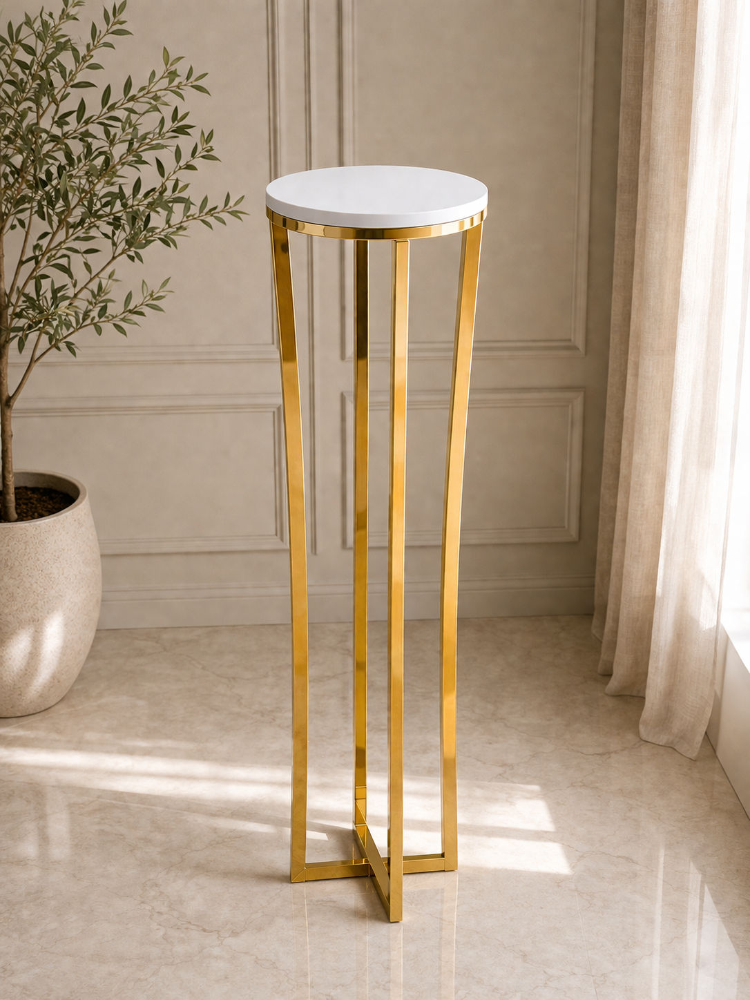 Gold Luxe Pedestal Stand – Large (Round Top) | Rental rental in Ottawa