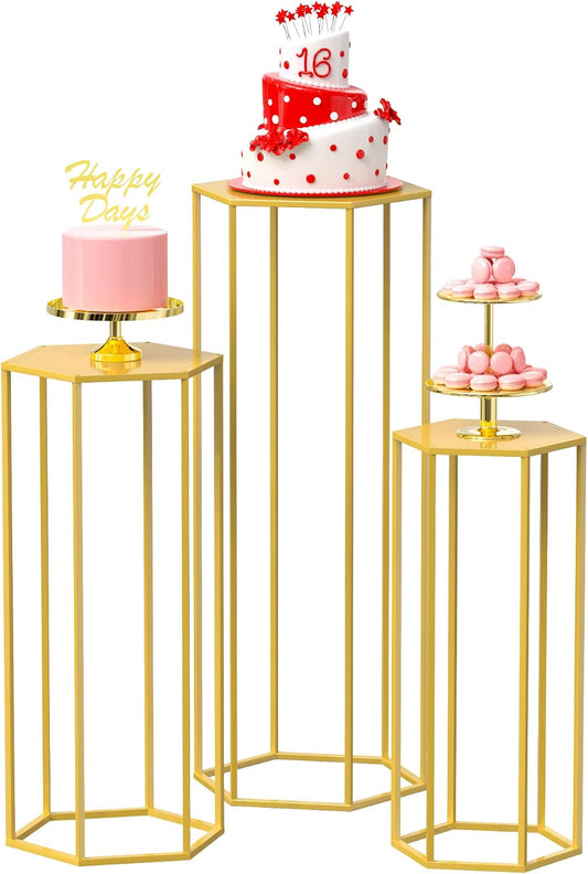 Gold Hexagon Pedestal Stands – Set of 3 rental in Ottawa