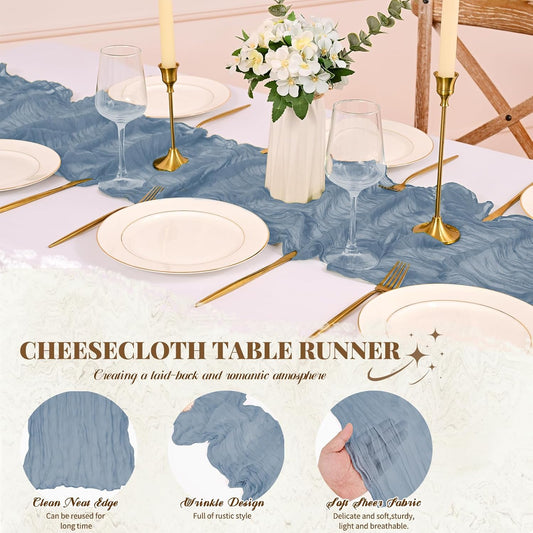 Dusty Blue Cheesecloth Table Runner Rental in Ottawa