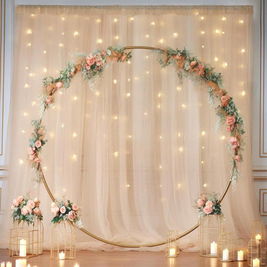 Champagne Tulle Backdrop Curtain with String Lights  (Rental)