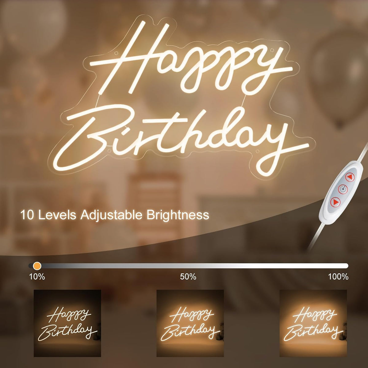 LED Neon Sign “Happy Birthday” – Warm White Rental in Ottawa