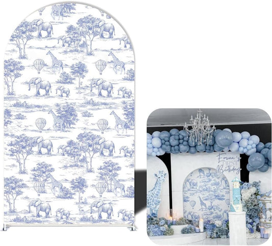 Blue Toile Safari Arch Backdrop Cover Rental in Ottawa