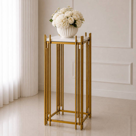 Gold Geometric Pedestal Stand – Large (Square Top) | Rental rental in Ottawa