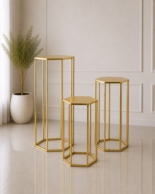 Gold Hexagon Pedestal Stands – Set of 3 | Rental (Best Value) rental in Ottawa