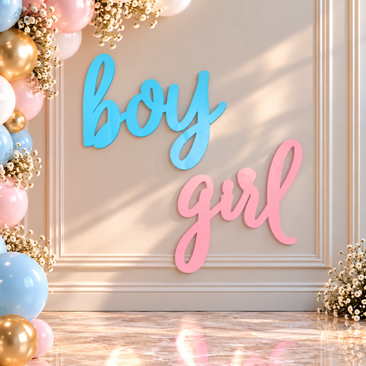 Boy or Girl Wooden Signs – Blue &amp; Pink (Rental)