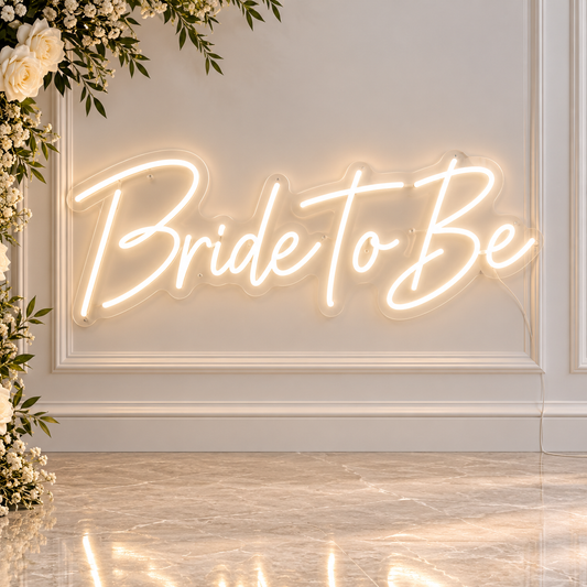 White Bride To Be LED neon sign for bridal shower and bachelorette party décor rental in Ottawa