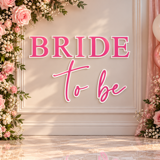 Rent a pink Bride To Be decorative letter sign set in Ottawa. Perfect for bridal showers, bachelorette parties, engagement celebrations and photo backdrops.