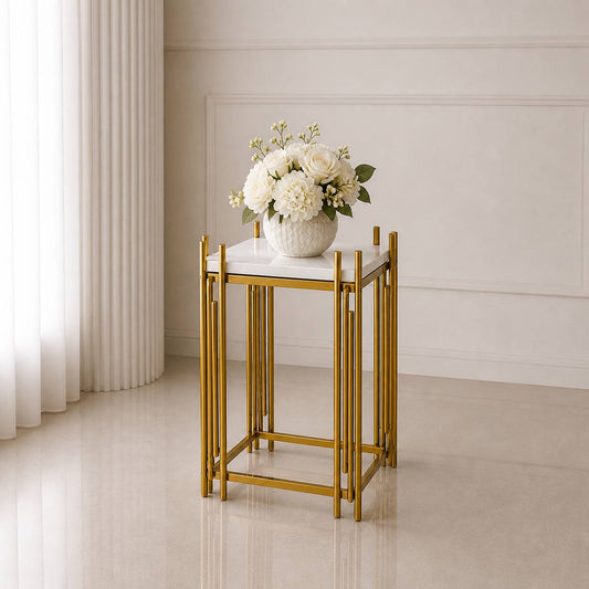 Gold Geometric Pedestal Stand – Small (Square Top) | Rental rental in Ottawa