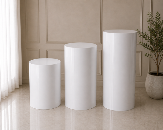 Metal Cylinder Display Stands – White (Set of 3) | Rental (Best Value) rental in Ottawa