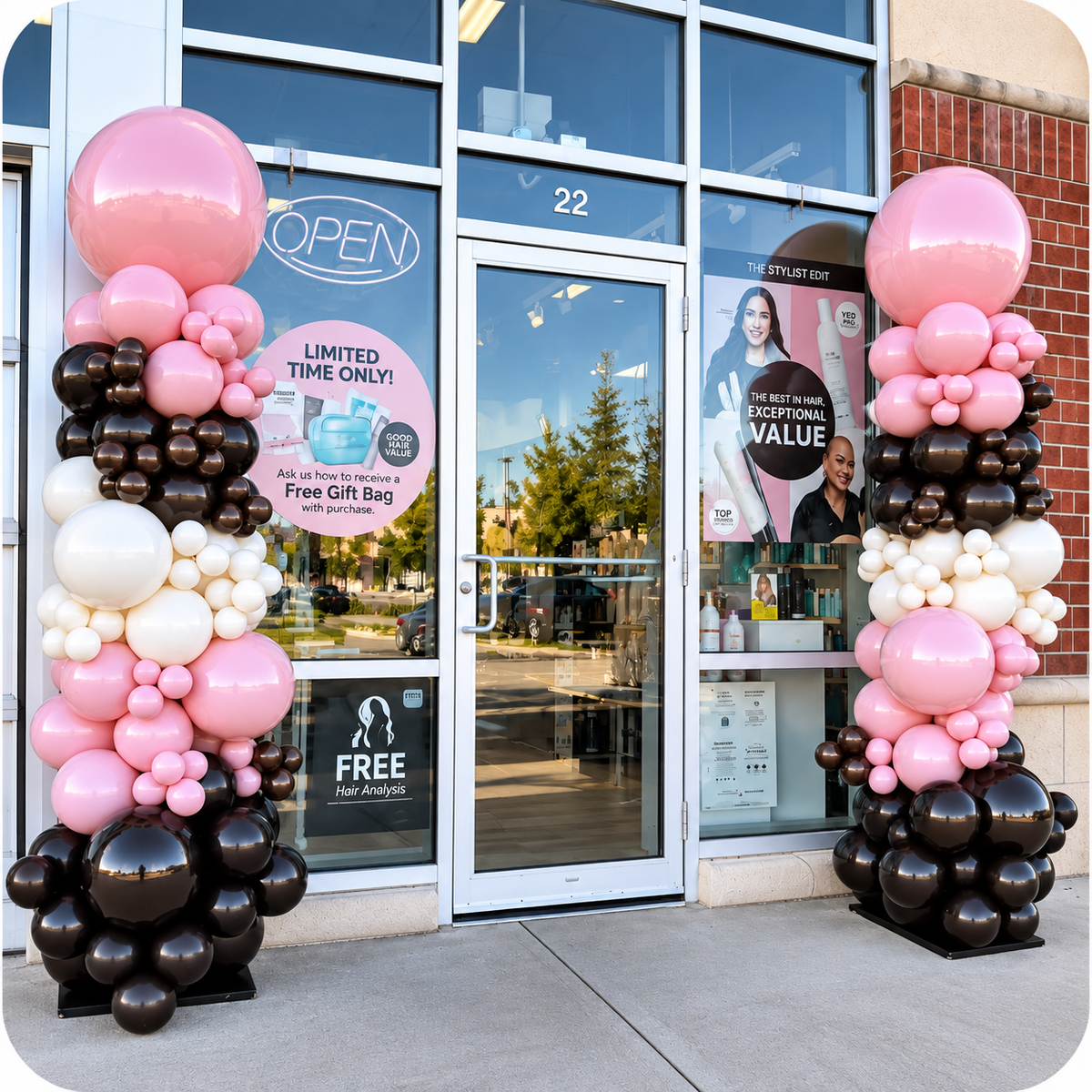 Pink, Black & White Business Balloon Columns